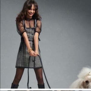 maeve black and white tweed dress w faux leather trim